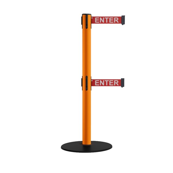 Montour Line Retractable Dbl Belt 2.5" Orange Post , Low Base, 11' R.Cau..Belt MSX630D-OR-CAURW-110